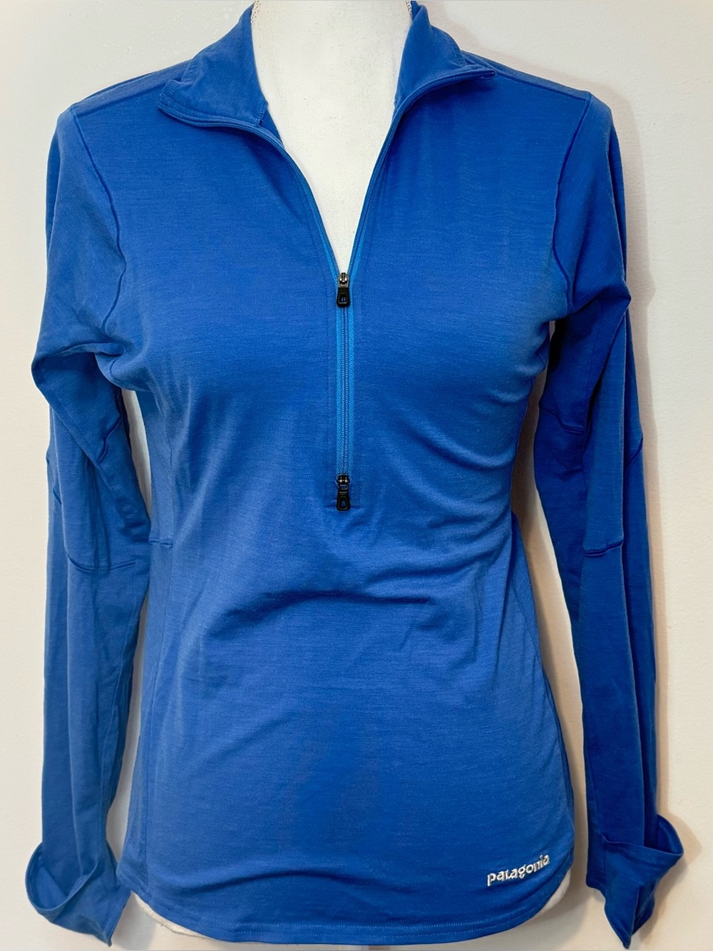 Patagonia Women’s Merino Wool Quarter Zip Blue Baselayer Top Size Medium